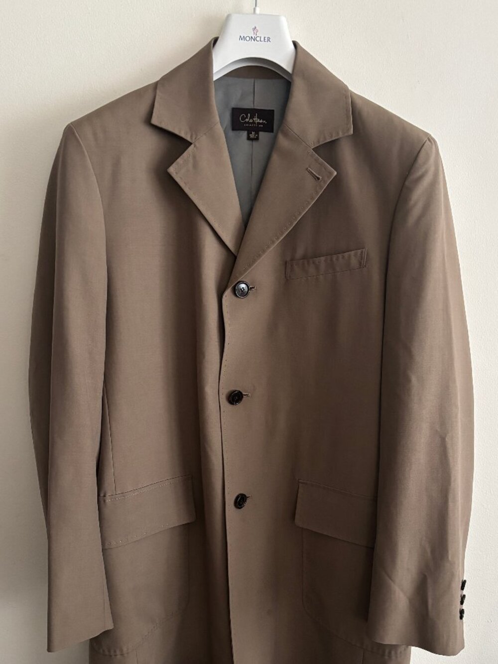 $395 Cole Haan Collection Taupe Brown/ Tan Wool Silk Overcoat - Medium